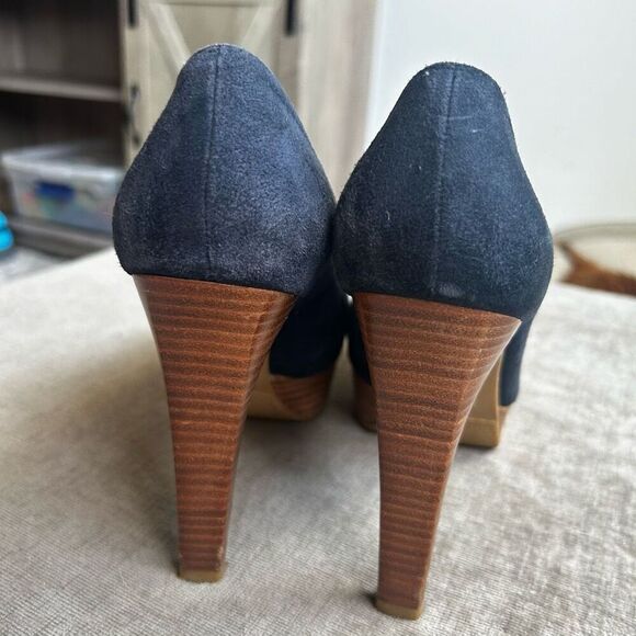 Stuart Weitzman Stilts Platform Pump Blue Suede Stacked Heel Womens Size 5.5 M - Picture 5 of 8